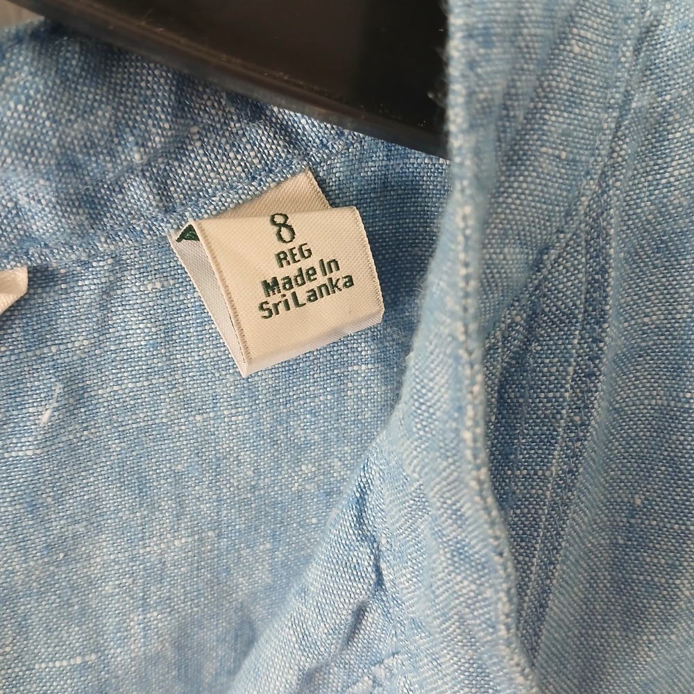 L.L. Bean Women's Size 8 Denim Button Front Knee Length Shirt Dress 100% Linen - Picture 3 of 16
